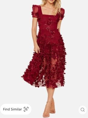 helsi heidi burgundy red 3d floral applique embroidered midi dress size XS NEW